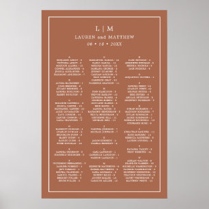 Eenvoudige Terracotta Monogram Huwelijkszitplaatsk Poster