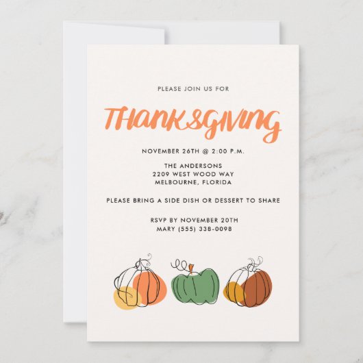 Eenvoudige Thanksgiving Diner Herfst Pompoen Kaart (Voorkant)