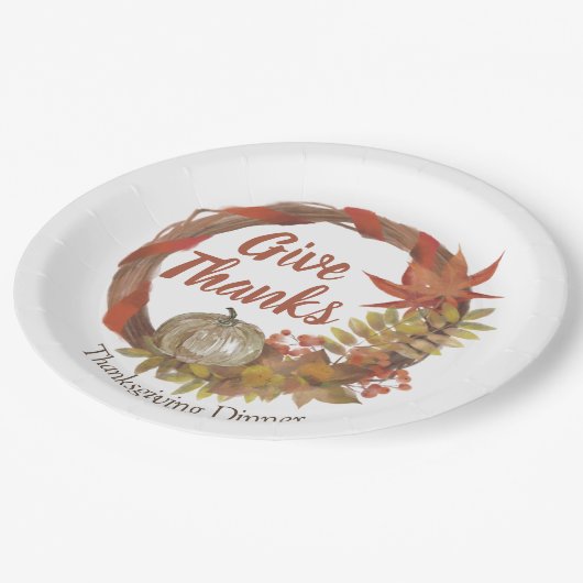 Eenvoudige Thanksgiving Diner waterverf Pompoen he Papieren Bordje (Gekanteld)