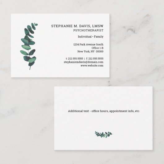 Eenvoudige therapie Eucalyptus Europese Visitekaar Visitekaartje (Voorkant / Achterkant)