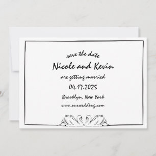 Eenvoudige tijdloze handgeschreven zwaan illustrat save the date