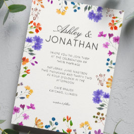 Eenvoudige, tijdloze Wildflower Ivory White Weddin Kaart