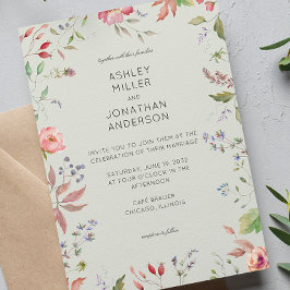 Eenvoudige, tijdloze Wildflower Sage Green Wedding Kaart