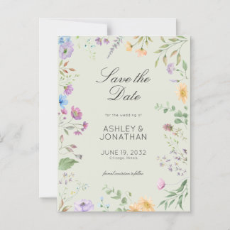 Eenvoudige, tijdloze Wildflower Sage Green Wedding Magnetische Uitnodiging