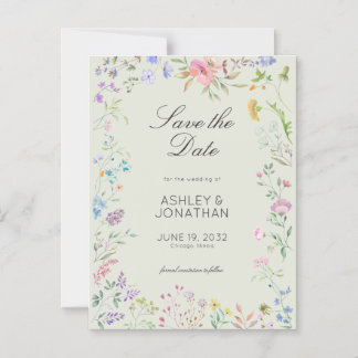 Eenvoudige, tijdloze Wildflower Sage Green Wedding Magnetische Uitnodiging