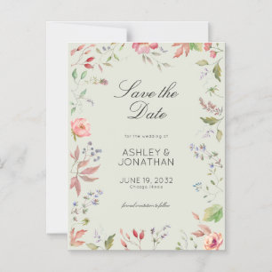 Eenvoudige, tijdloze Wildflower Sage Green Wedding Magnetische Uitnodiging