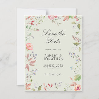 Eenvoudige, tijdloze Wildflower Sage Green Wedding Magnetische Uitnodiging