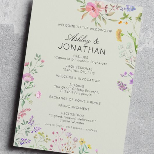 Eenvoudige, tijdloze Wildflower Sage Green Wedding Programma
