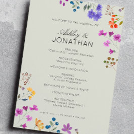 Eenvoudige, tijdloze Wildflower Sage Green Wedding Programma
