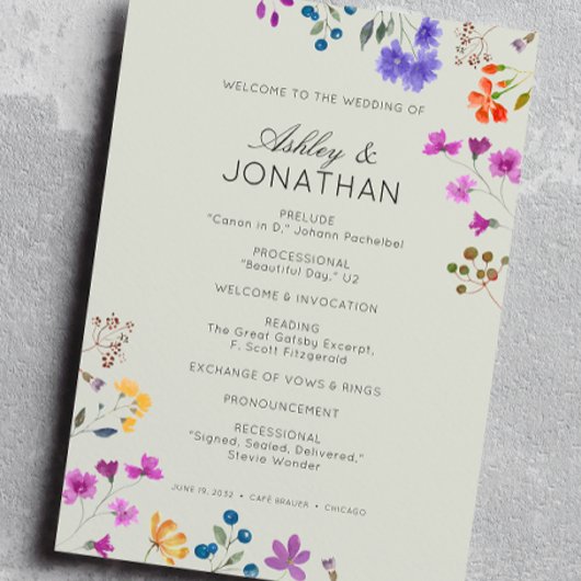 Eenvoudige, tijdloze Wildflower Sage Green Wedding Programma