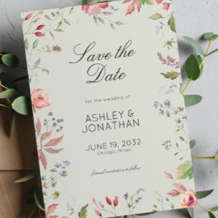 Eenvoudige, tijdloze Wildflower Sage Green Wedding Save The Date
