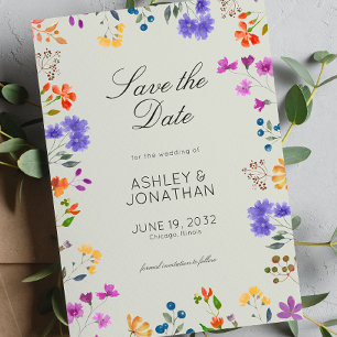 Eenvoudige, tijdloze Wildflower Sage Green Wedding Save The Date