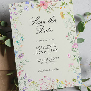 Eenvoudige, tijdloze Wildflower Sage Green Wedding Save The Date
