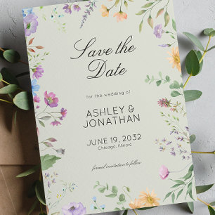Eenvoudige, tijdloze Wildflower Sage Green Wedding Save The Date