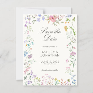 Eenvoudige, tijdloze Wildflower Soft White Wedding Magnetische Uitnodiging