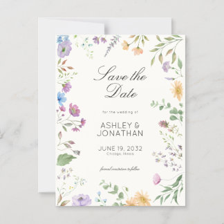 Eenvoudige, tijdloze Wildflower Soft White Wedding Magnetische Uitnodiging