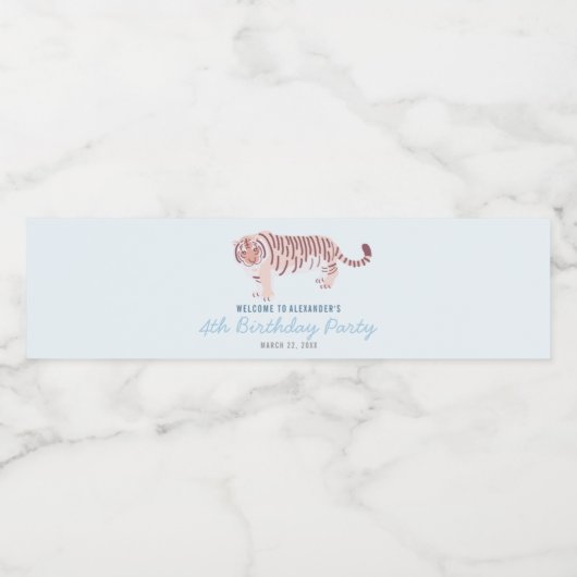 Eenvoudige Tijger Verjaardag Jongen Lichtblauw Waterfles Etiket (Enkel label)