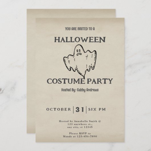 Eenvoudige Traditional Ghost Halloween Kaart (Voorkant / Achterkant)