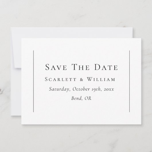Eenvoudige traditionele minimale bruiloft flat save the date (Voorkant)