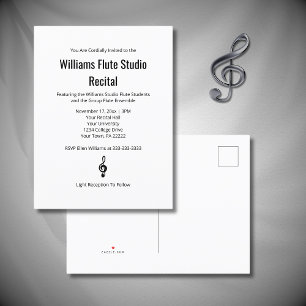 Eenvoudige Treble Clef Flute Music recital concert Uitnodiging Briefkaart