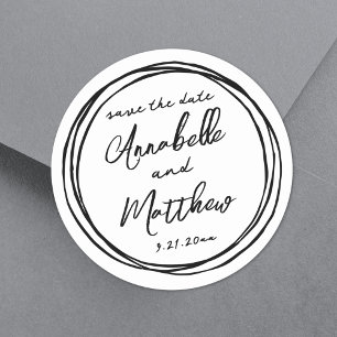 Eenvoudige trendy zwarte witte namen slaan de datu ronde sticker