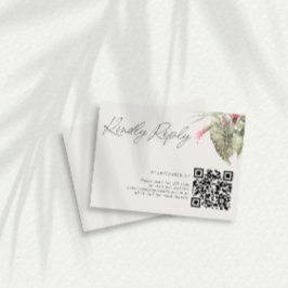 Eenvoudige Tropische Bloemen QR Code RSVP-Kaart RSVP Kaartje