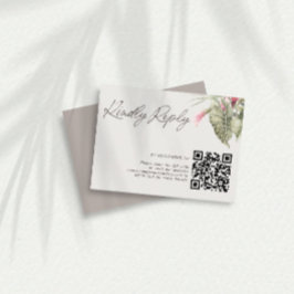 Eenvoudige Tropische Bloemen QR Code Taupe RSVP Kaartje