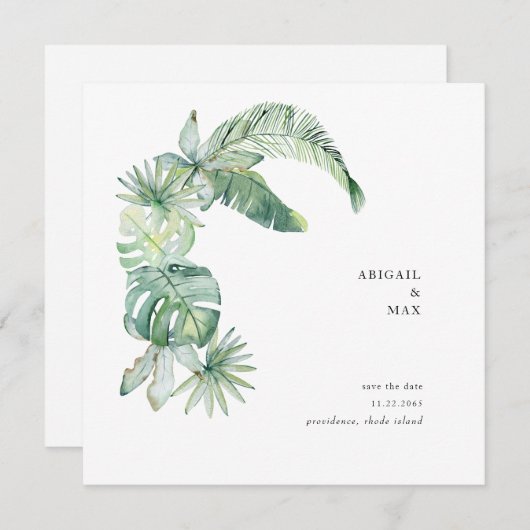 Eenvoudige Tropische Foliage bespaart het datumvie Save The Date (Voorkant / Achterkant)