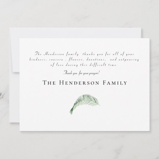 Eenvoudige Tropische Foliage Funeral Dank je Bedankkaart (Achterkant)