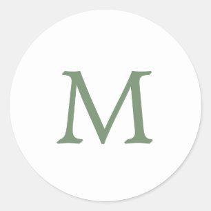 Eenvoudige Tuingroene en Witte Monogram Bruiloft Ronde Sticker