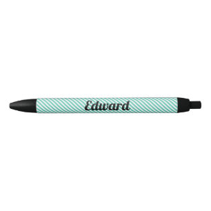 Eenvoudige Turquoise Streep Aangepaste Naam Zwarte Inkt Pen