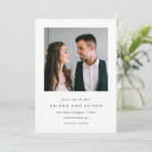 Eenvoudige twee foto bruiloft save the date (Staand voorkant)