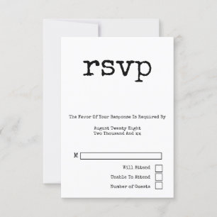 Eenvoudige typemachine typografie minimalistische RSVP kaartje