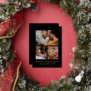 Eenvoudige Typewriter Familie 3 Foto Collage Kerst Folie Feestdagenkaart