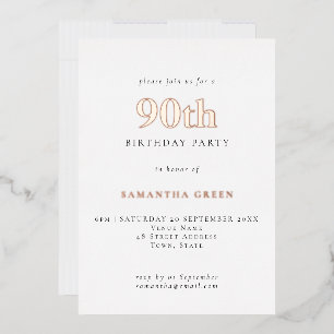 Eenvoudige typografie 90ste verjaardag Rose Goud Folie Uitnodiging