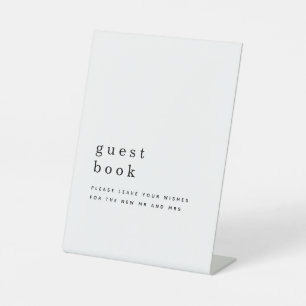 Eenvoudige Typografie Black White Guest Book Weddi Reclamebord Met Voetstuk