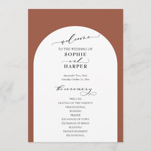 Eenvoudige Typografie, Elegant Arch op Terracotta Programma (Voorkant)