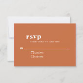 Eenvoudige Typografie Modern Burnt Oranje Wedding RSVP Kaartje (Voorkant)