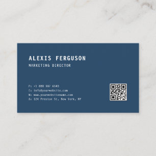 Eenvoudige Typografie Navy Blue Minimalistische QR Visitekaartje