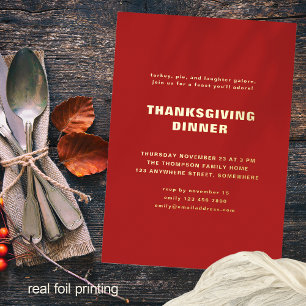 Eenvoudige typografie Thanksgiving-diner Rood Echt Folie Uitnodiging