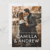 Eenvoudige Typografische QR code 2 Foto Bruiloft Save The Date (Voorkant)