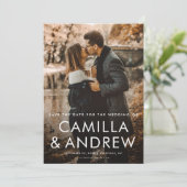 Eenvoudige Typografische QR code 2 Foto Bruiloft Save The Date (Staand voorkant)