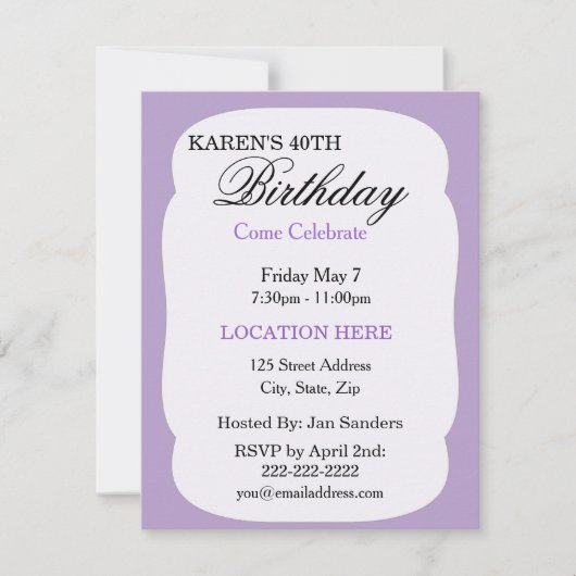 Eenvoudige uitnodiging van de lavender Birthday Pa (Voorkant)