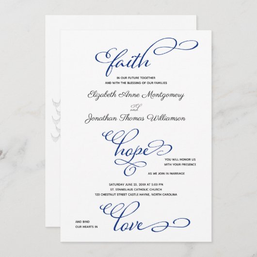 Eenvoudige uitnodiging van Faith Hope Love Script  (Voorkant / Achterkant)