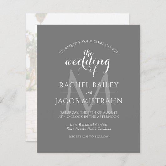 Eenvoudige uitnodiging van Monogram Gray Gray Foto (Voorkant / Achterkant)