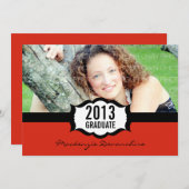 Eenvoudige uitnodiging voor Afstuderen, rood (Voorkant / Achterkant)