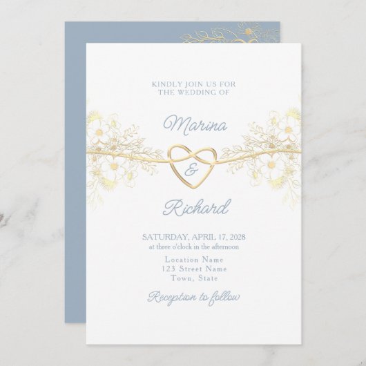 Eenvoudige uitnodiging voor een blauwe bruiloft (Voorkant / Achterkant)