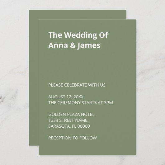 Eenvoudige uitnodiging voor een modern Sage Green  (Voorkant / Achterkant)