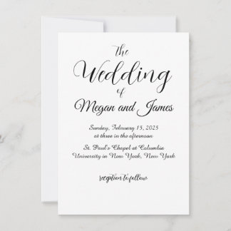 Eenvoudige uitnodiging voor een zwart-wit huwelijk