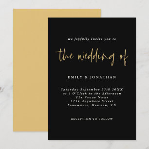 Eenvoudige uitnodiging voor Gold Black Script Wedd